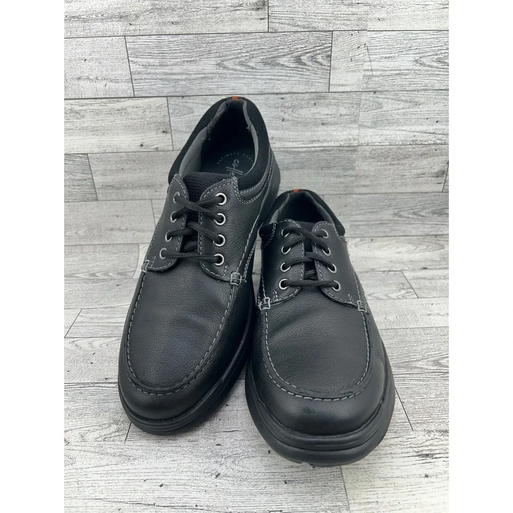 Clarks Collection Men Tilden Free Black Leather Moc Toe Oxford Shoes Size 9M‎